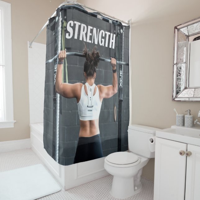Strength Fittness Women Muscle Worout Motivational Shower Curtain (In Situ)