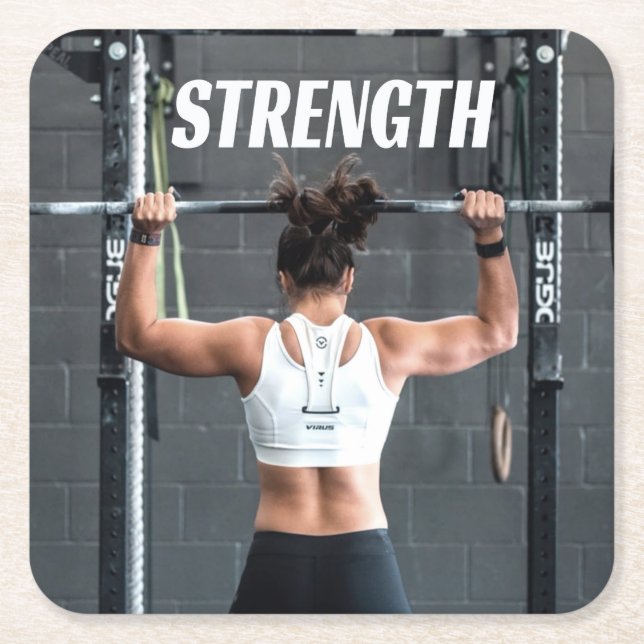 Strength Fittness Women Muscle Worout Motivational Square Paper Coaster (Front)