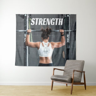 Strength Fittness Women Muscle Worout Motivational Tapestry