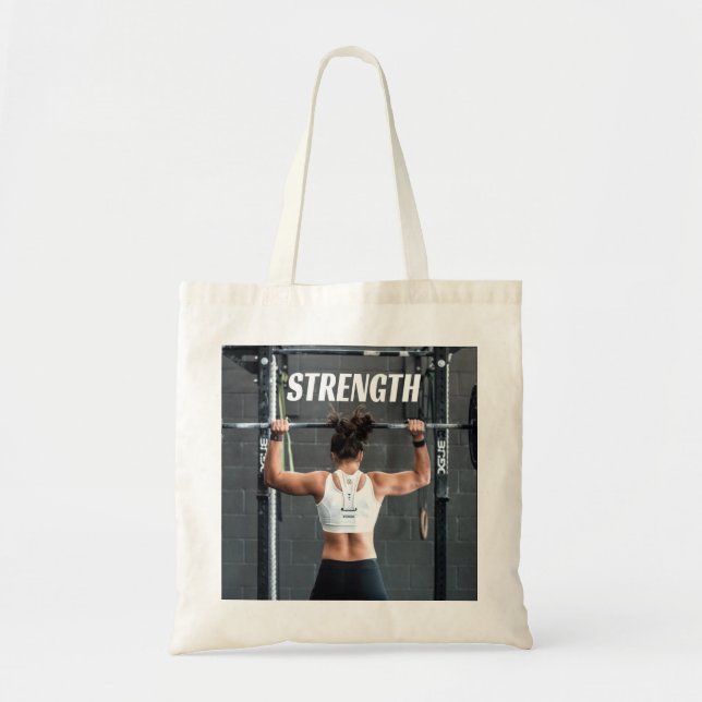Strength Fittness Women Muscle Worout Motivational Tote Bag (Front)