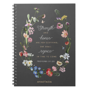 Strength & Honor Wildflowers Provers 31 Christian Notebook