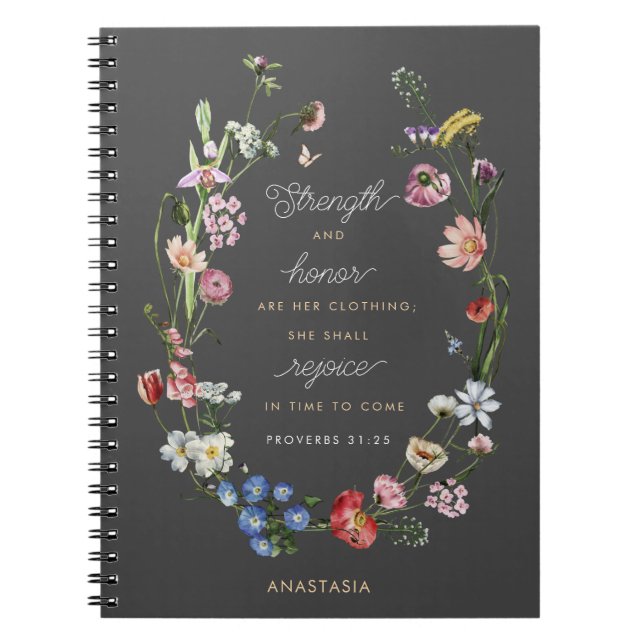 Strength & Honor Wildflowers Provers 31 Christian Notebook (Front)