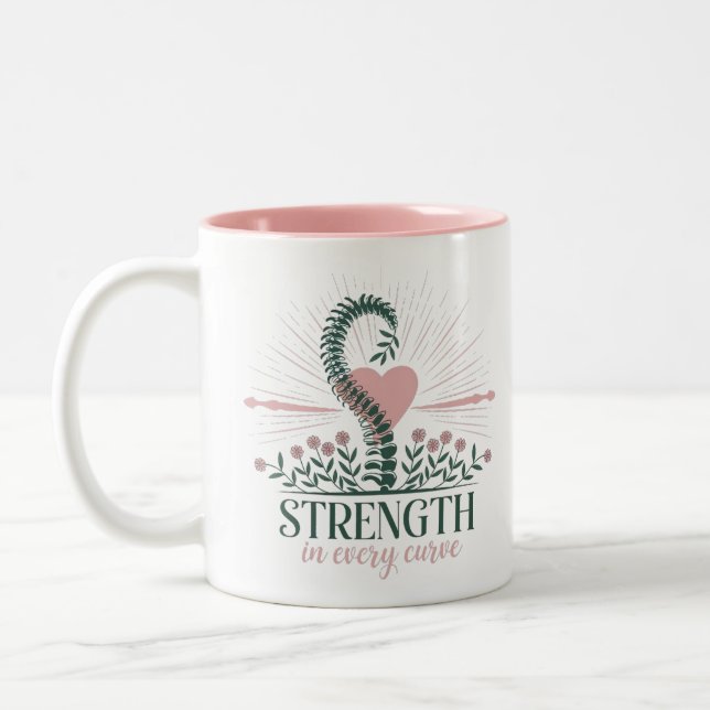 Strength in every Curve..Scoliosis Awareness Two-Tone Coffee Mug (Left)