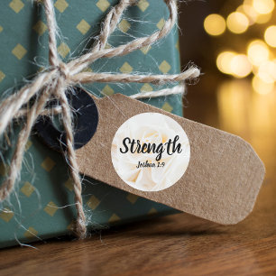 Strength Joshua 1:9 Verse with Elegant White Rose Classic Round Sticker