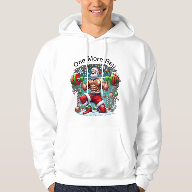 Strength of the Season: Santa Lifting Weights Hoodie (Front)