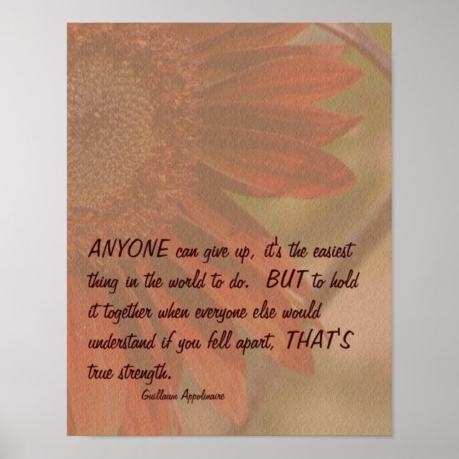 Strength Quote Orange Sunflower Inspirational Poster (Front)