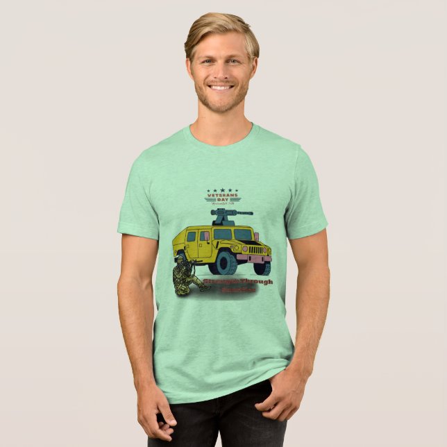 Strength through sacrifice green Tri-Blend shirt (Front Full)