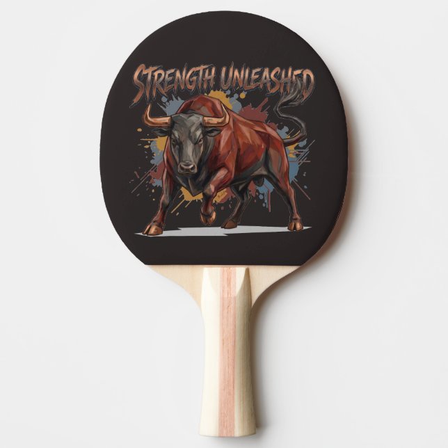 Strength Unleashed Charging Bull Graphic Design Ping Pong Paddle (Front)