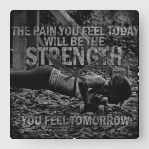 STRENGTH - Women's Workout Motivational Square Wall Clock