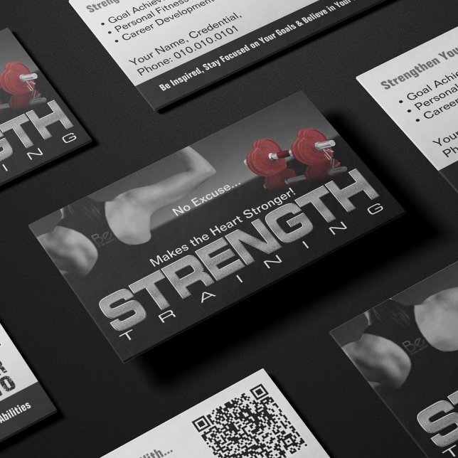 Strengthen Your Lifestyle Coaching Business Card (No excuse makes the heart stronger. Strength training spirit, mind, and body. Empower business cards)
