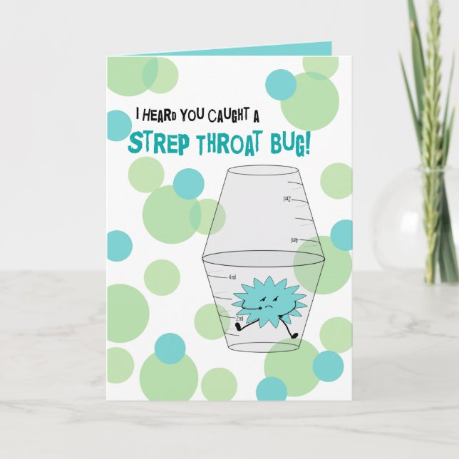 Strep Throat Get Well Trapped Bug in Medicine Cups Card (Front)