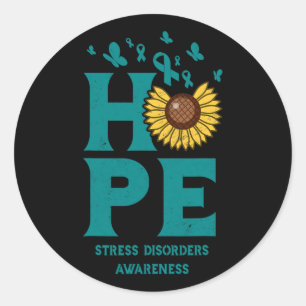 Stress Disorders Teal Hope Vintage Sunflower Aware Classic Round Sticker