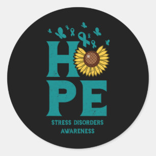 Stress Disorders Teal Hope Vintage Sunflower Aware Classic Round Sticker