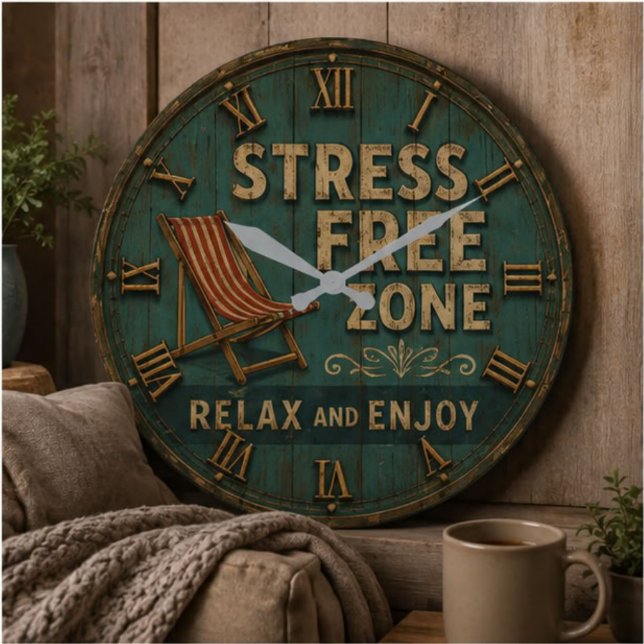 Stress Free Zone Rustic Beach House Decor Large Clock (Creator Uploaded)