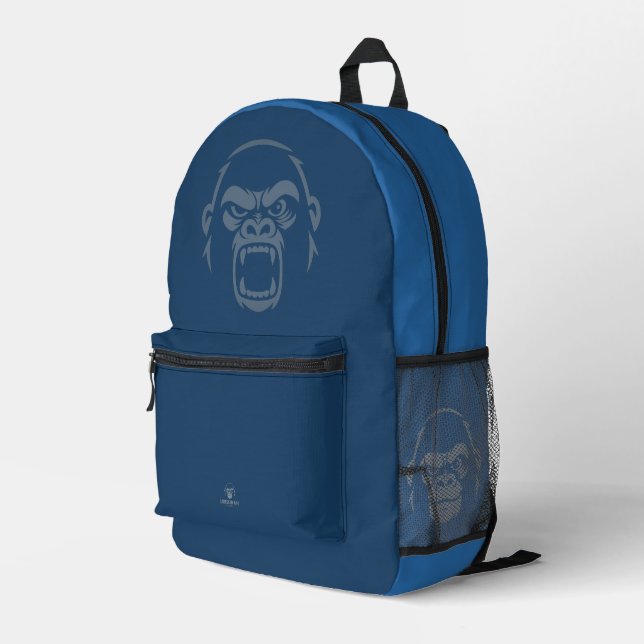 Stressed Ape - Roar! Blue Printed Backpack (Back Corner Right)
