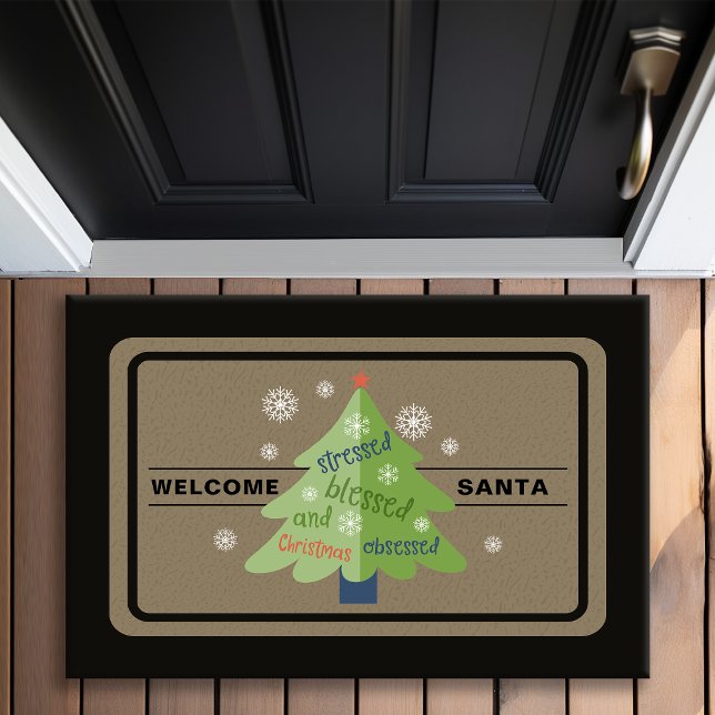 Stressed Blessed Obsessed Christmas Tree Doormat (Creator Uploaded)