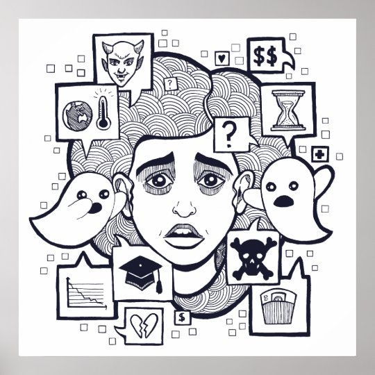 Stresshead Anxious Stressed Woman Drawing Poster Zazzle Com Au