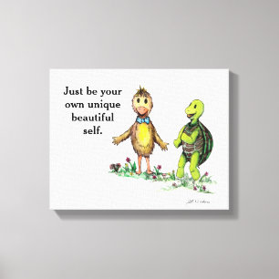 Stretched Canvas Print of Duck and Turtle Friends