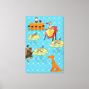 Stretched Canvas Retro Woman Dog Dinning Print
