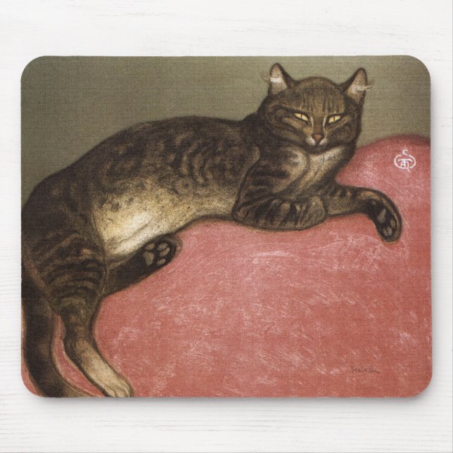 Stretched Cat on Sofa - by Theophile Steinlen Mouse Pad (Front)