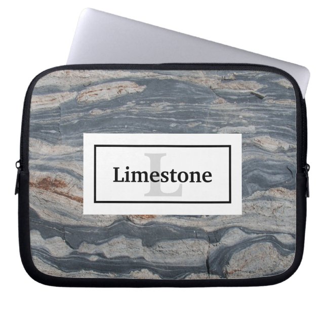 Stretched Limestone Rock Texture with Monogram Laptop Sleeve (Front)