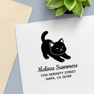 Stretching Black Cat Address Self-inking Stamp