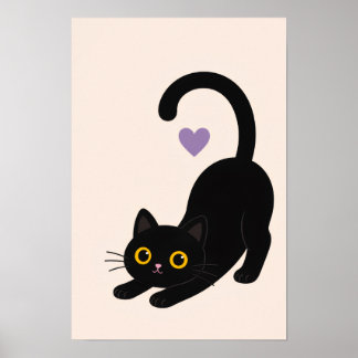 Stretching Black Cat Art Print – Minimalist Cat Wa