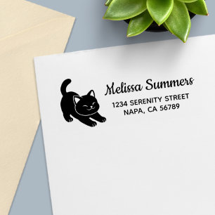Stretching Black Cat Return Address Self-inking Stamp