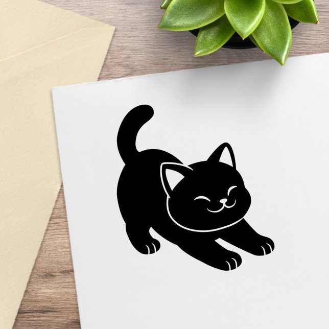 Stretching Black Cat Rubber Stamp (Creator Uploaded)