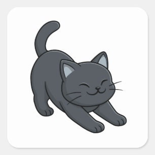 Stretching Black Cat Square Sticker