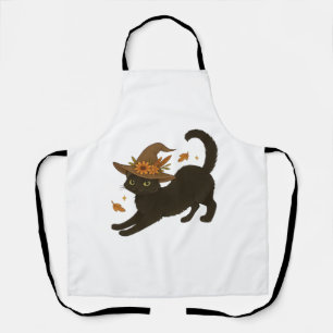 Stretching Black Cat – Witchy Autumn Classic T-Shi Apron