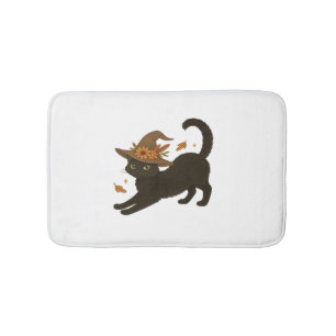 Stretching Black Cat – Witchy Autumn Classic T-Shi Bath Mat