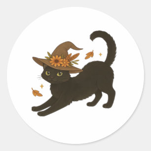 Stretching Black Cat – Witchy Autumn Classic T-Shi Classic Round Sticker