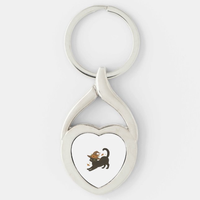 Stretching Black Cat – Witchy Autumn Classic T-Shi Key Ring (Front)