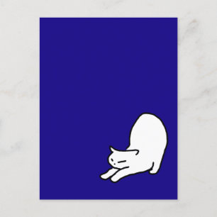 Stretching Cat Doodle on Blue Postcard