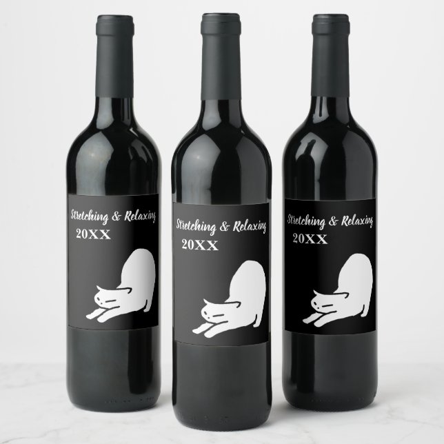 Stretching Cat Doodle   Wine Label (Bottles)