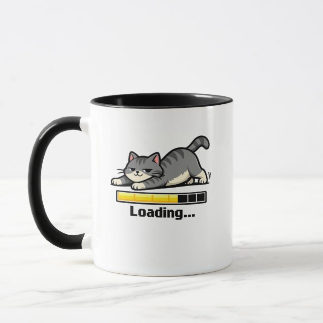 Stretching Cat Loading Bar Funny Motivational Cart Mug (Left)