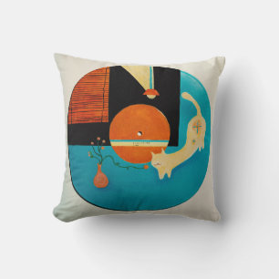 Stretching Cat Retro Record Illustration Cushion