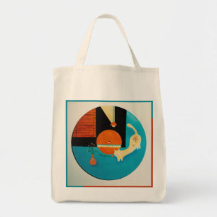 Stretching Cat Retro Record Illustration Tote Bag