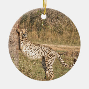 Stretching Cheetah Ceramic Ornament
