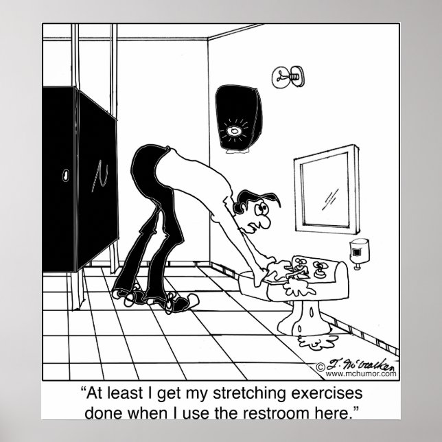 Stretching Exercises in a Restroom Poster (Front)
