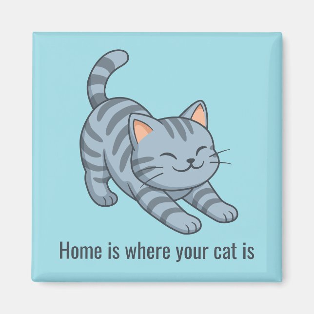 Stretching Grey Tabby Blue Cat Custom Text Magnet (Front)