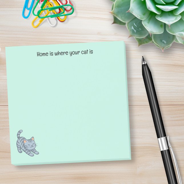 Stretching Grey Tabby Cat Green Custom Text Post-it Notes (Creator Uploaded)