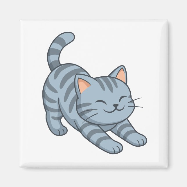 Stretching Grey Tabby Cat Magnet (Front)