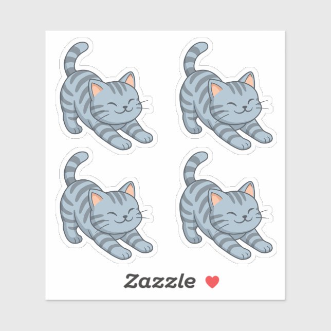 Stretching Grey Tabby Cat Set of 4 (Sheet)