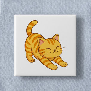 Stretching Orange Tabby Cat 15 Cm Square Badge