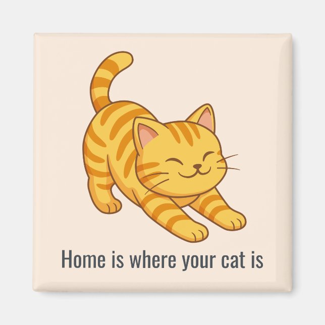 Stretching Orange Tabby Cat Beige Custom Text Magnet (Front)