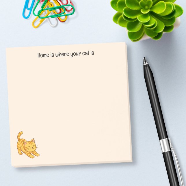 Stretching Orange Tabby Cat Beige Custom Text Post-it Notes (Creator Uploaded)
