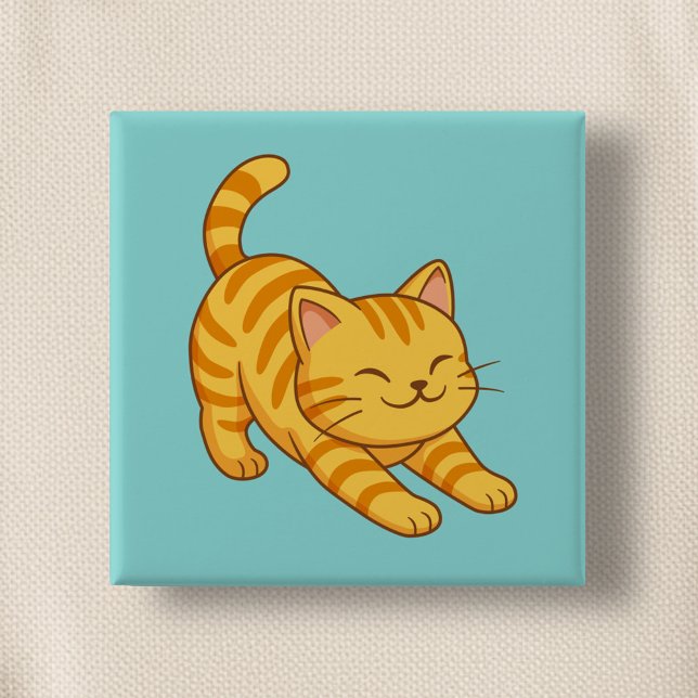 Stretching Orange Tabby Cat Green 15 Cm Square Badge (Creator Uploaded)