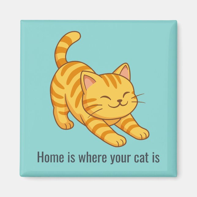 Stretching Orange Tabby Cat Green Custom Text Magnet (Front)